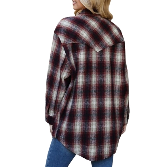 Women Long Sleeve Shirt Button Down Plaid Loose Casual Flannel - Picture 6 of 14
